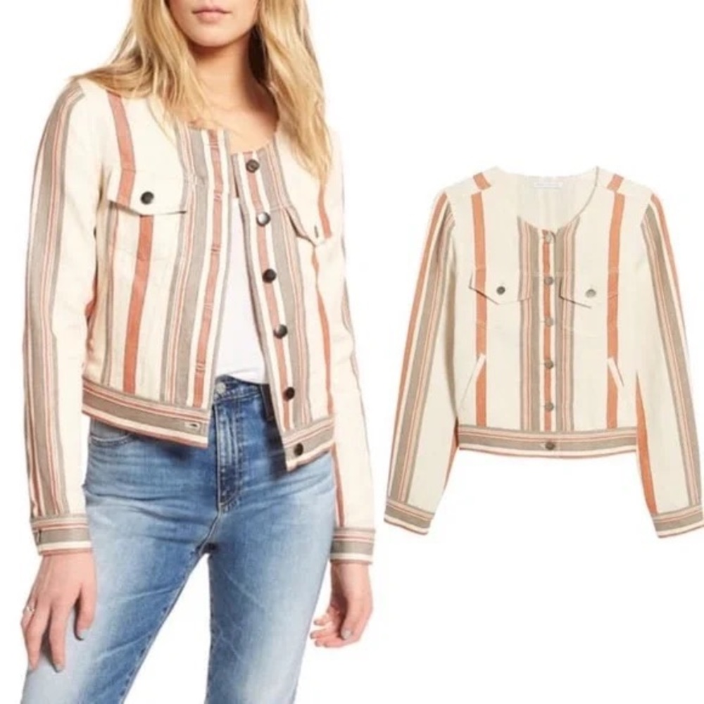 🍎 Brand New! Rebecca Minkoff Charlie Striped Crop Jacket